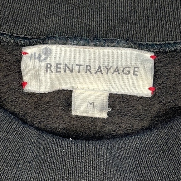 New Rentrayage Logo Graphic Ruffle Sweatshirt In Blue and Black 3/4 Sleeve Sz M - Picture 9 of 14
